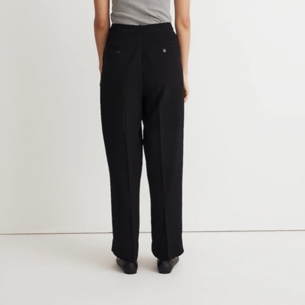 MADEWELL The Petite Rosedale High-Rise Straight Crepe Pant in True Black - Picture 3 of 4